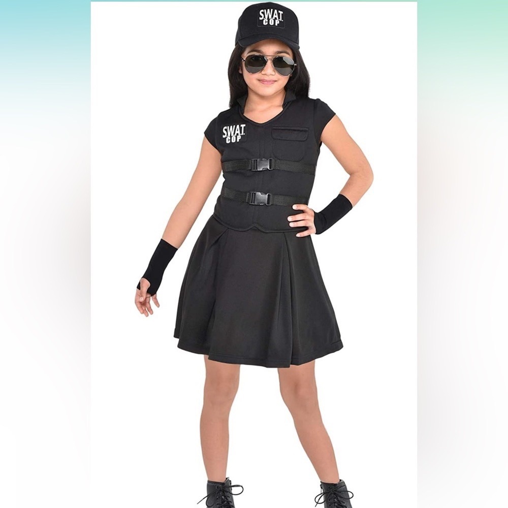 Girls 3 piece SWAT cop police woman black navy Halloween costume sz S cop woman